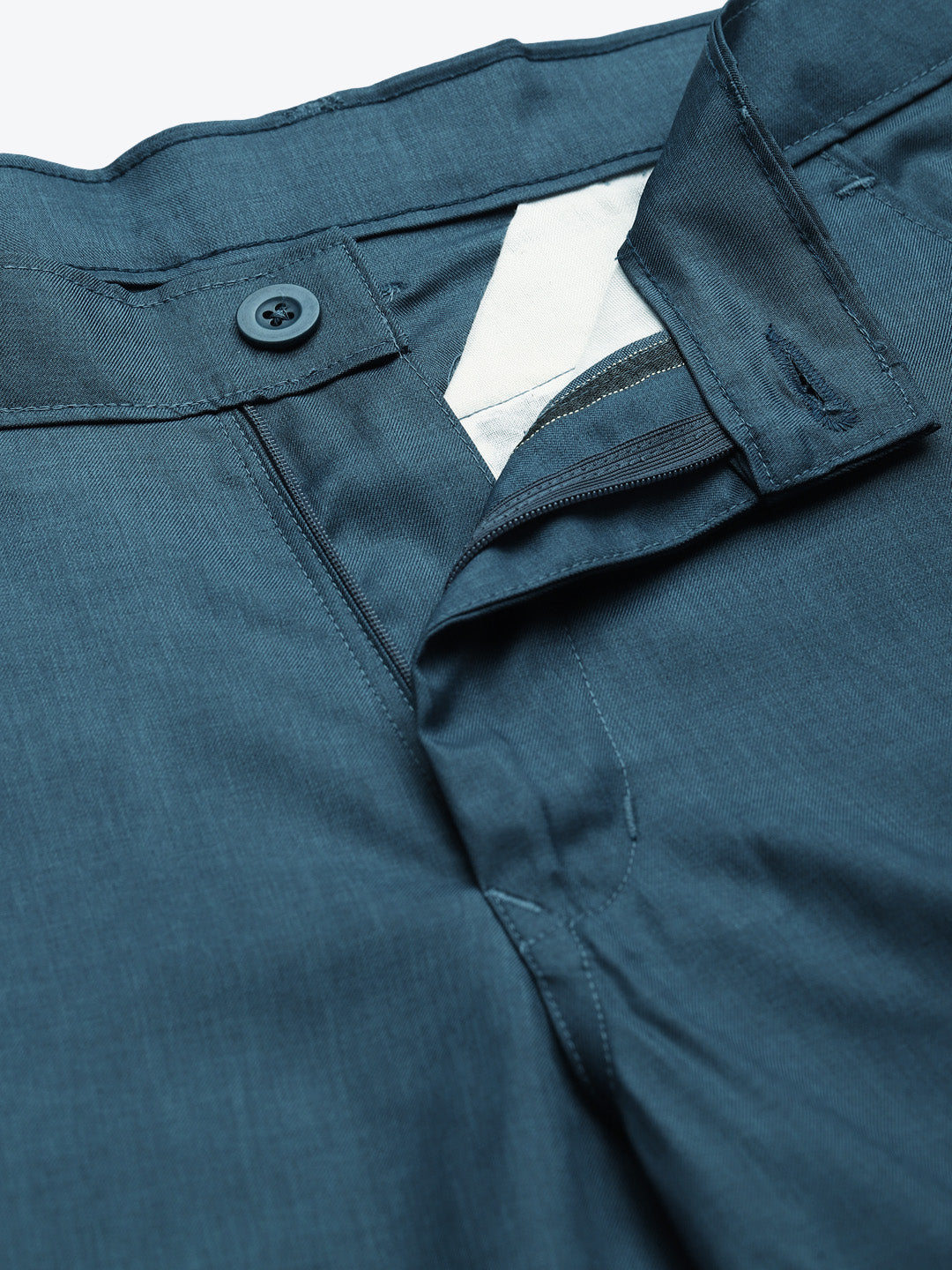Men's Cotton Blend Teal Blue Solid Trouser - Sojanya