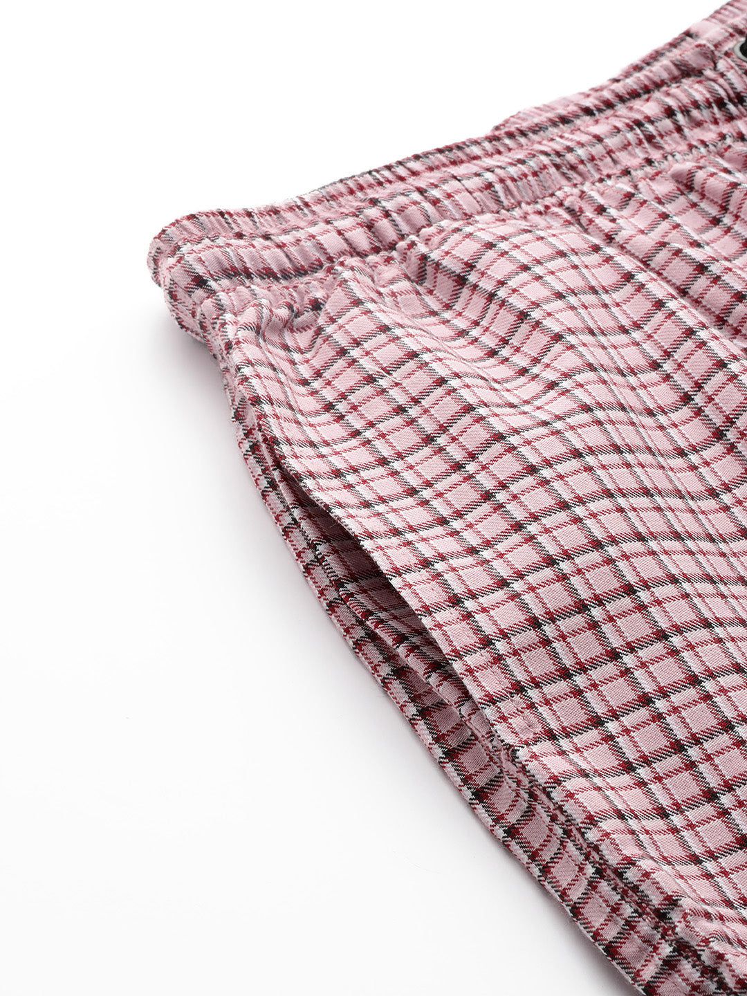 Men's Cotton Pink & White Checked Track Pant - Sojanya