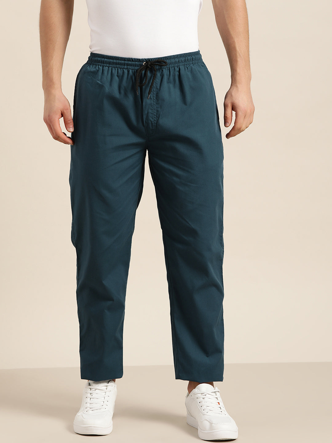 Men's Cotton Teal Blue Solid Track Pant  - Sojanya