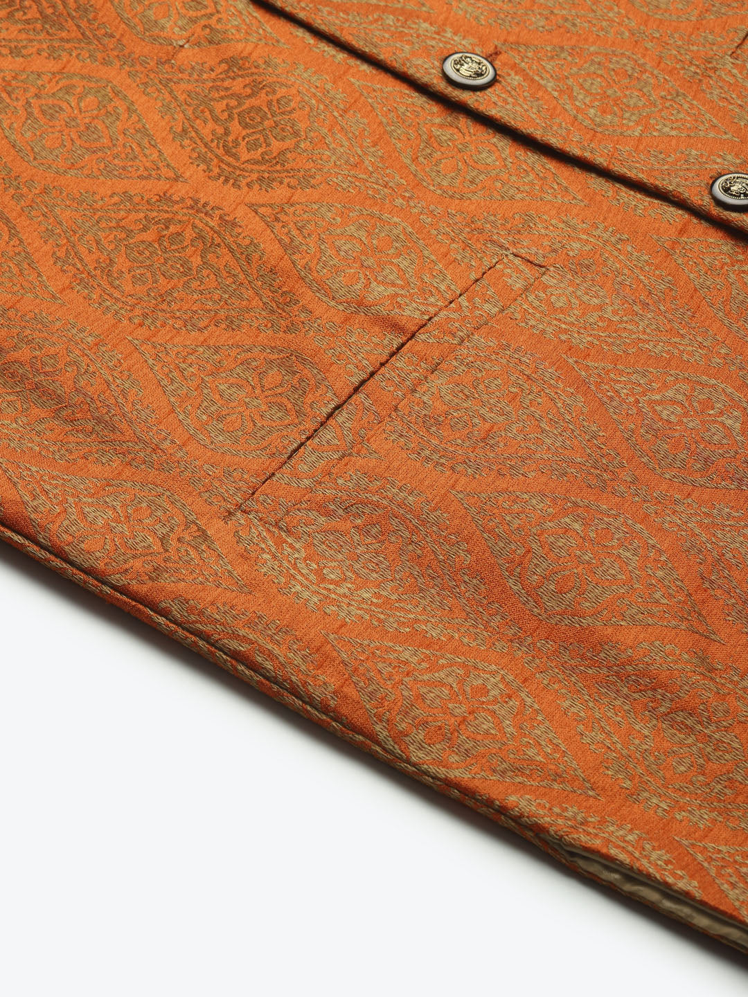 Men's Jacquard Silk Orange & Gold Waistcoat