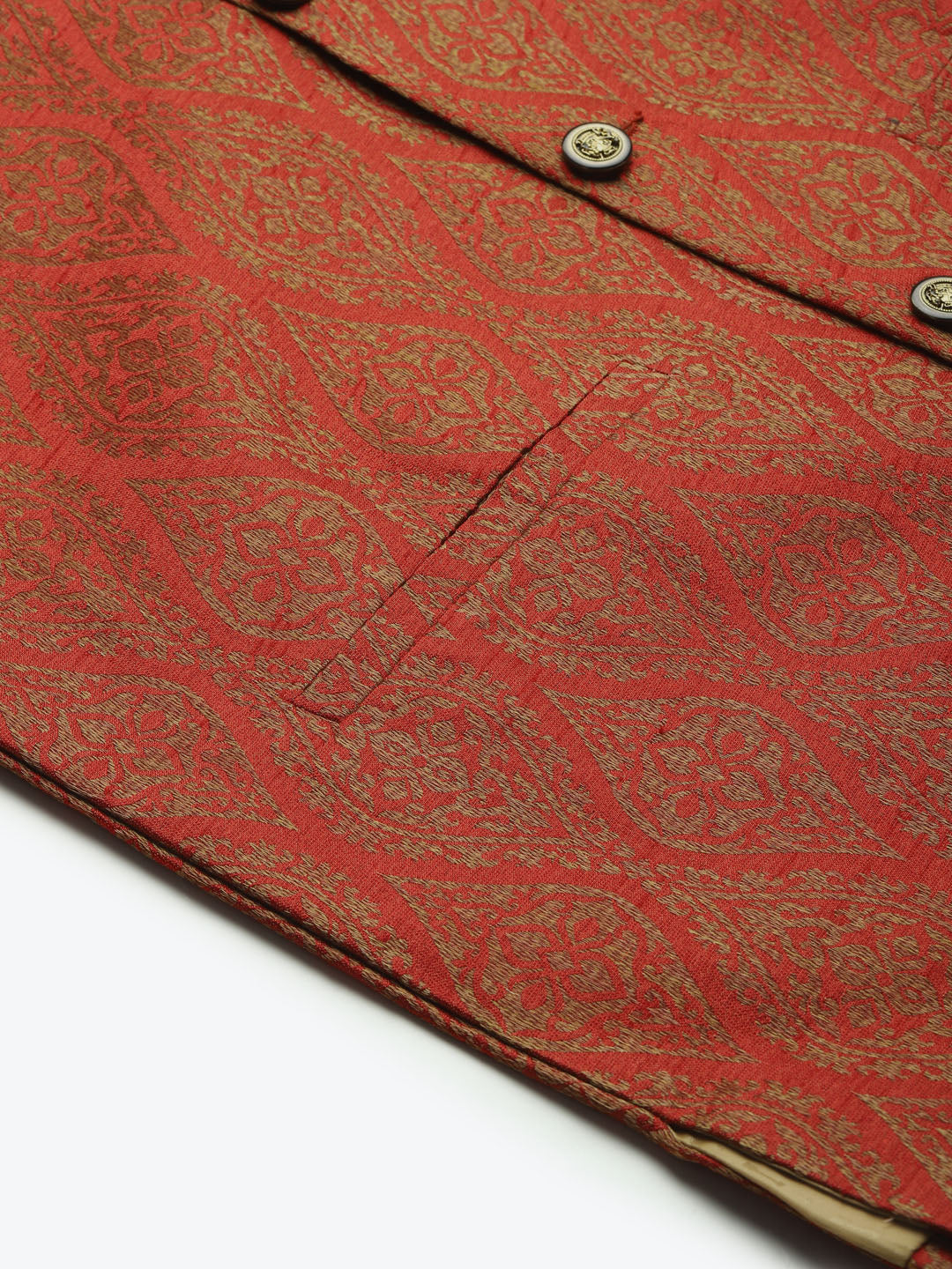 Men's Jacquard Silk Red & Gold Waistcoat