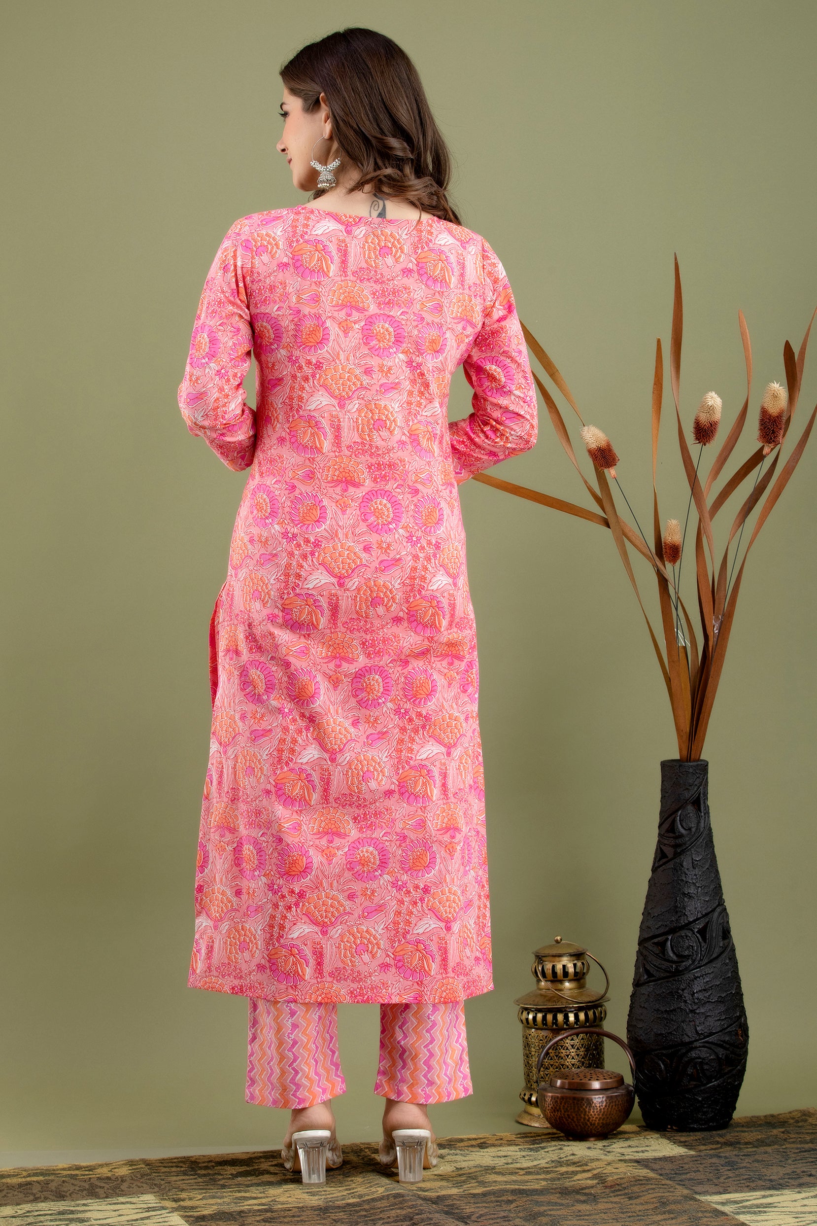 Women's Pink printed kurta dupatta set - MISSKURTI