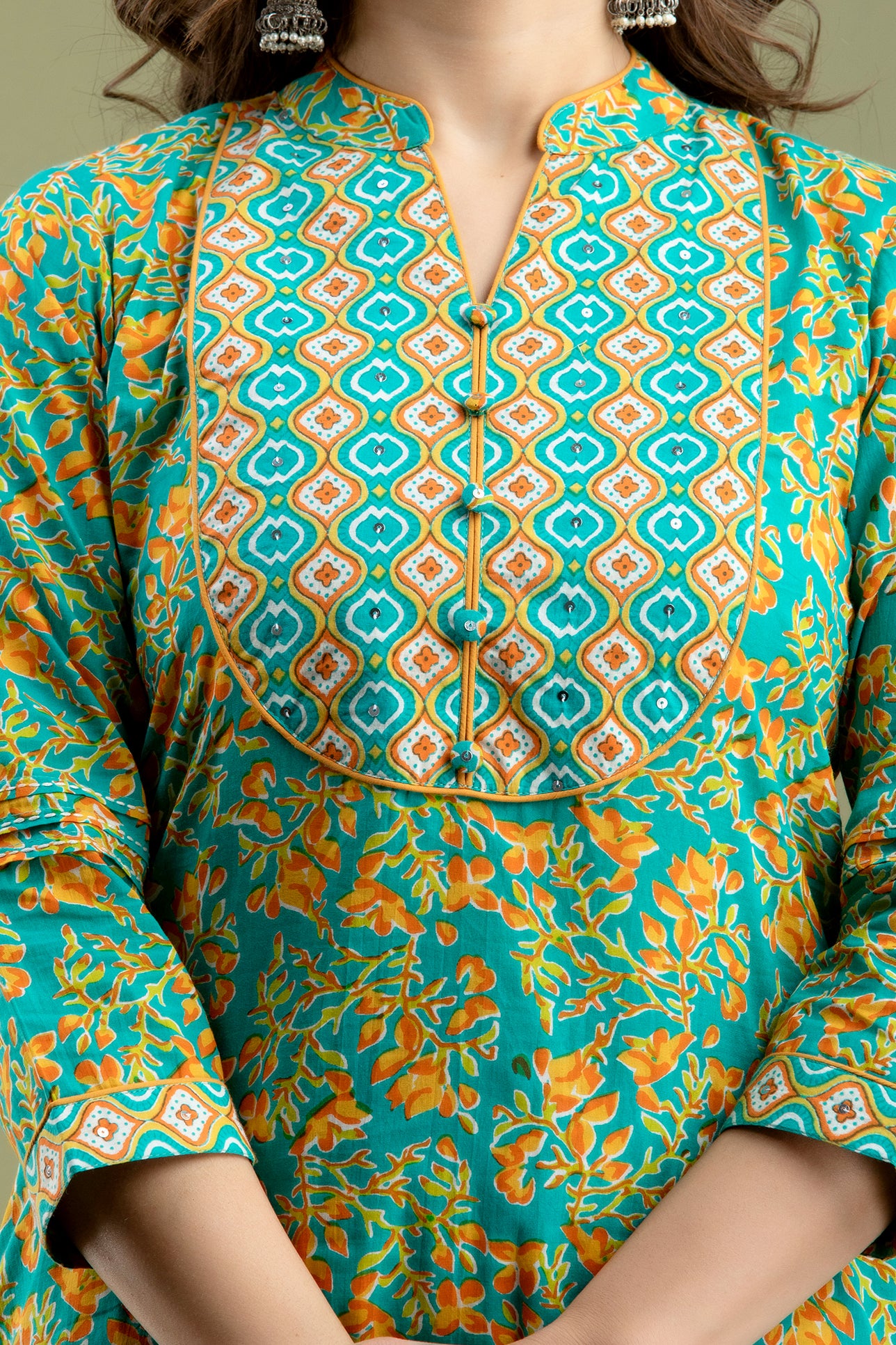 Women's Green printed kurta dupatta set - MISSKURTI