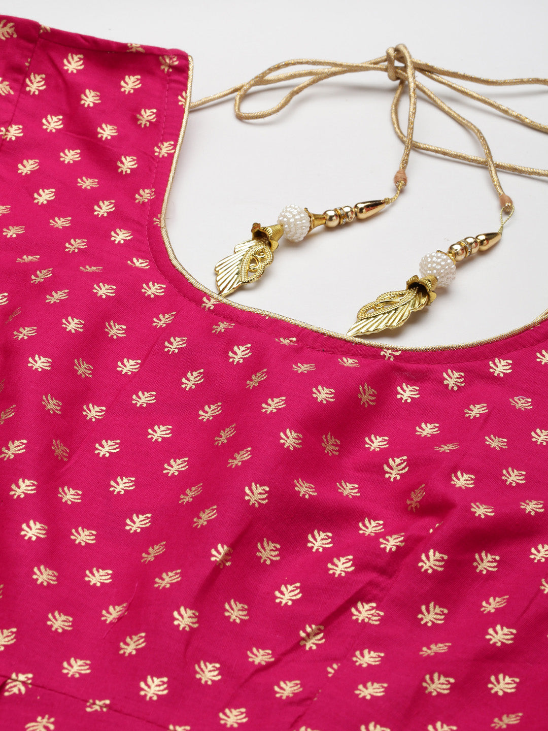 Women's Dark-Pink Gold Print  Anarkali Kurta With Viscose Leggings & Net Dupatta - Noz2Toz