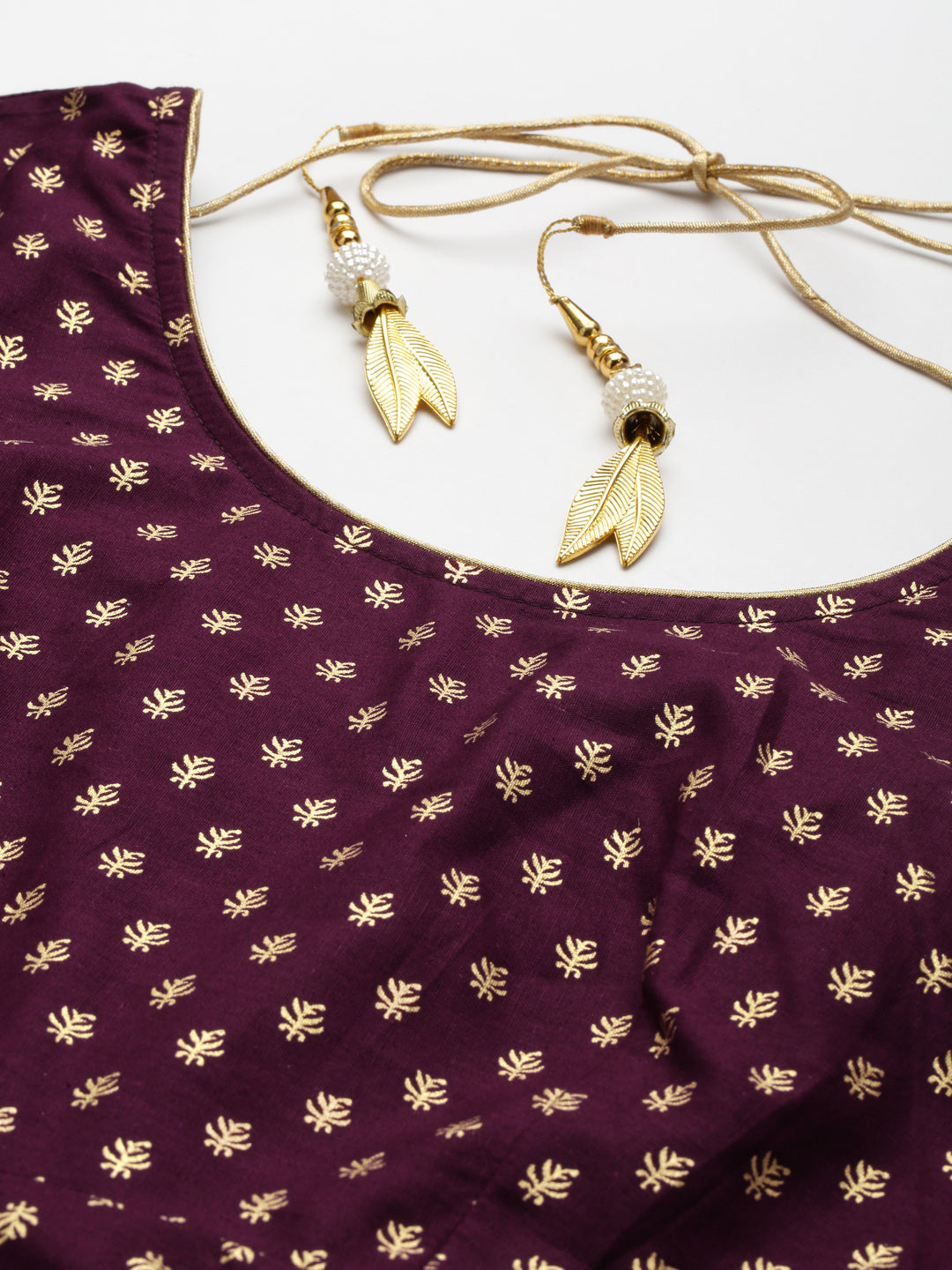 Women's Purple Gold Print  Anarkali Kurta With Viscose Leggings & Net Dupatta - Noz2Toz