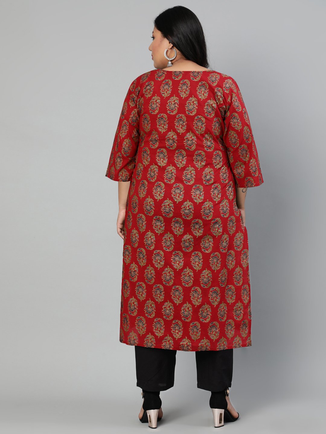 Women's Red Ethnic Motifs Printed Regular Straight Kurta - Nayo Clothing