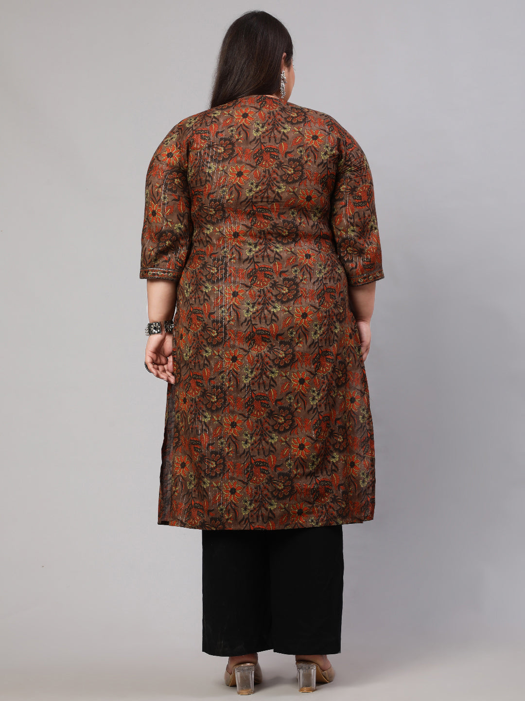Women's Plus Size Multi Printed Straight kurta with Three Quarters Sleeves - Nayo Clothing