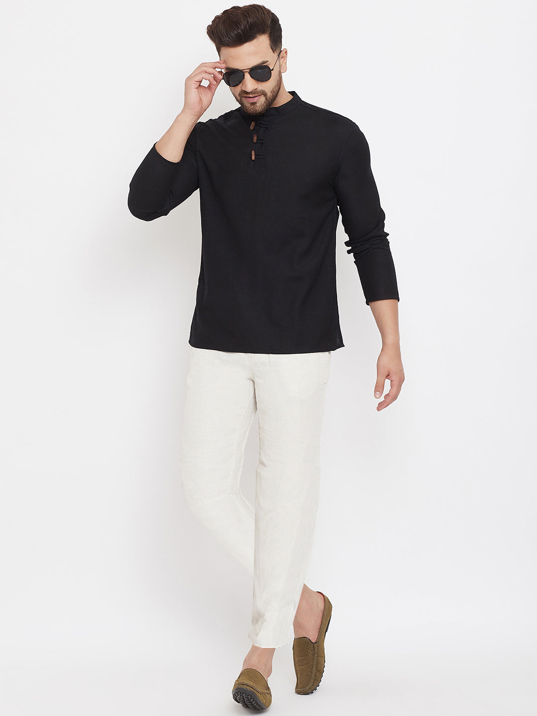 Men's Black Button Placket Shirt Kurta - Even Apparels