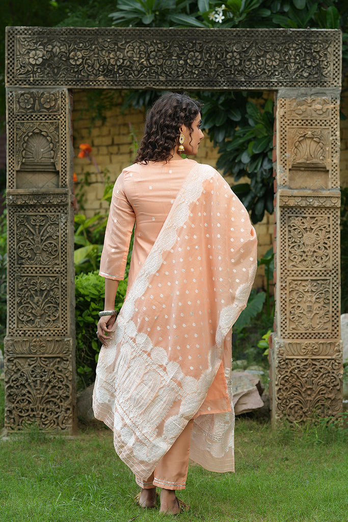 Women's Poly Chanderi Printed Kurta Pant Dupatta Set