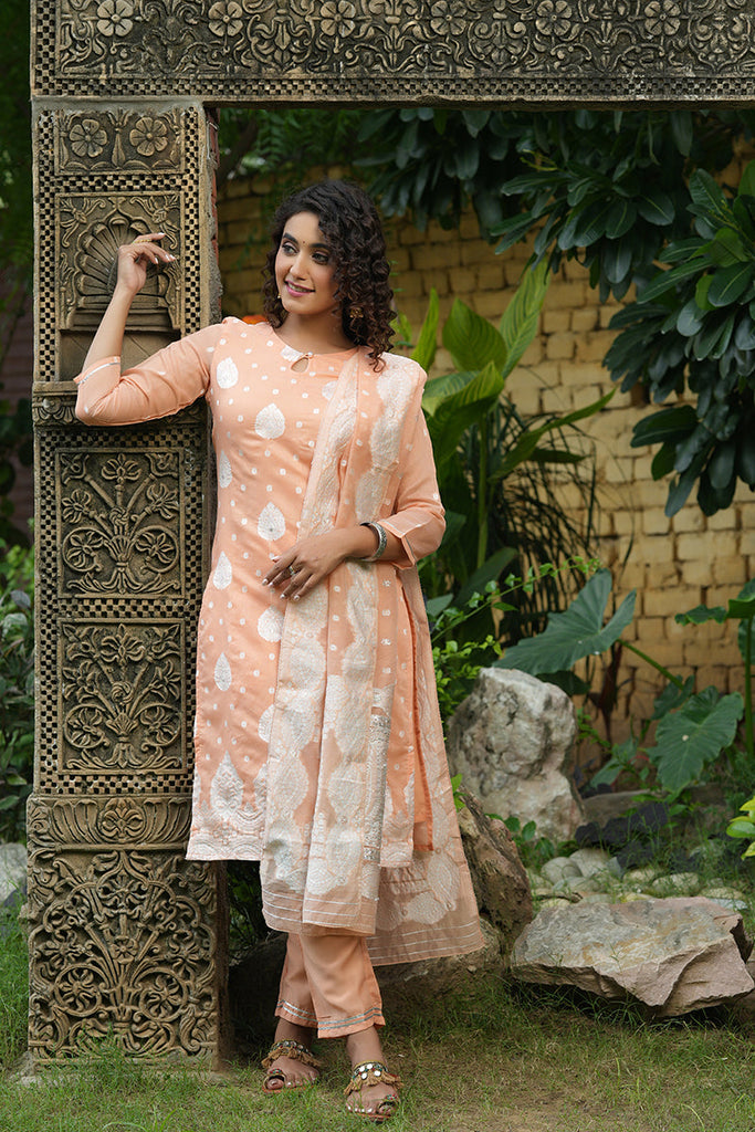 Women's Poly Chanderi Printed Kurta Pant Dupatta Set