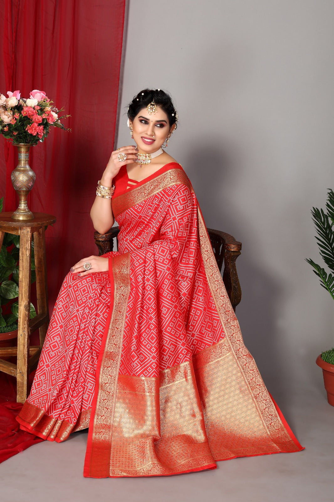 Women's Red Designer Saree Collection - Dwija Fashion