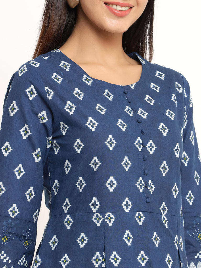 Women's Self Desgin Cotton Fabric Short Kurta Blue Color