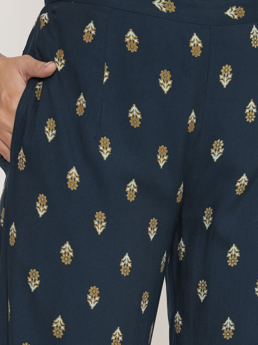 Women's Self Desgin Rayon Fabric Palazzo-Set Navy Color - Kipek