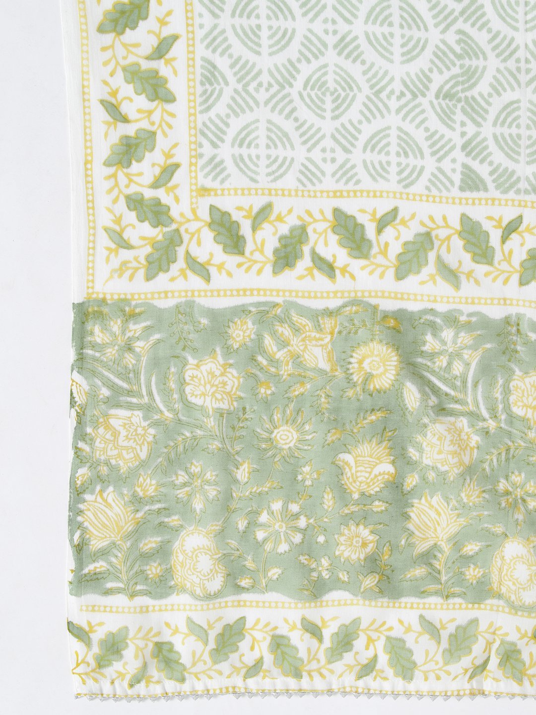 Women's Green Printed Cotton Kurta with Palazzo & Dupatta by Kipek (3 Pc Set)