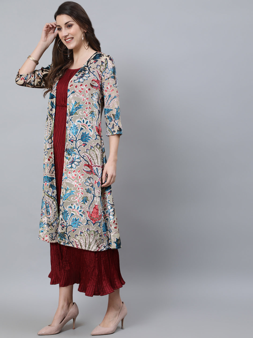 Women's Multicolor Velvet Barsso Floral Design Jacket - Aks