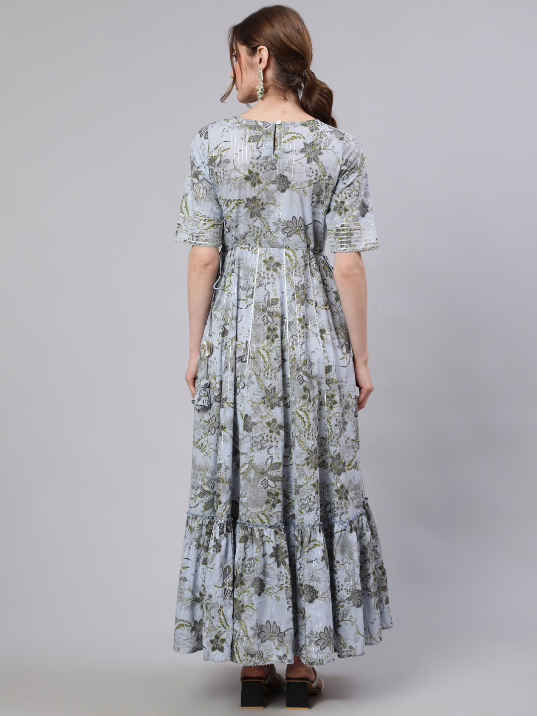 Women's Blue Floral Print Maxi Dress - Aks