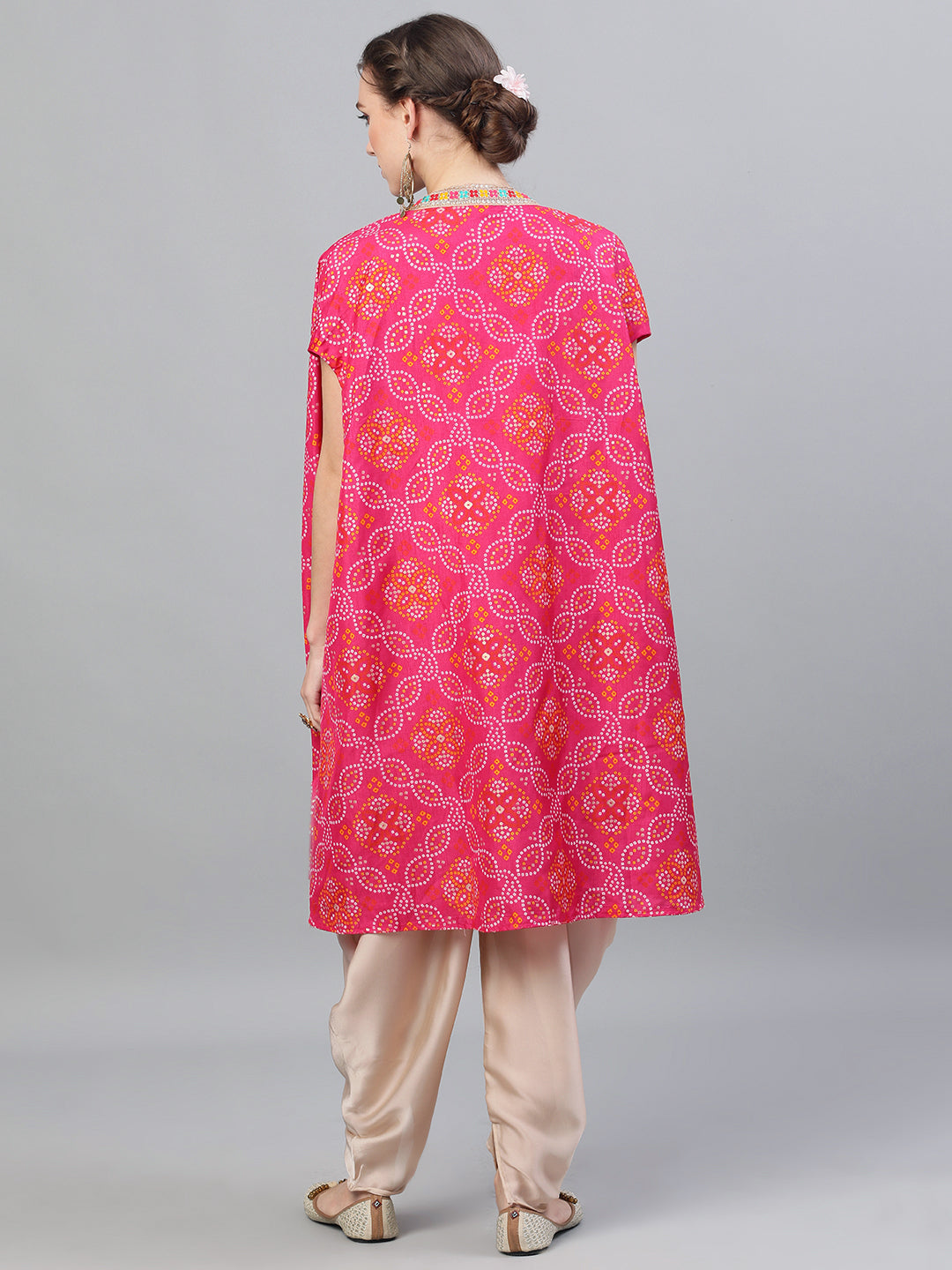 Women's Pink Bandhani Print Co Ord Set with Jacket - Aks