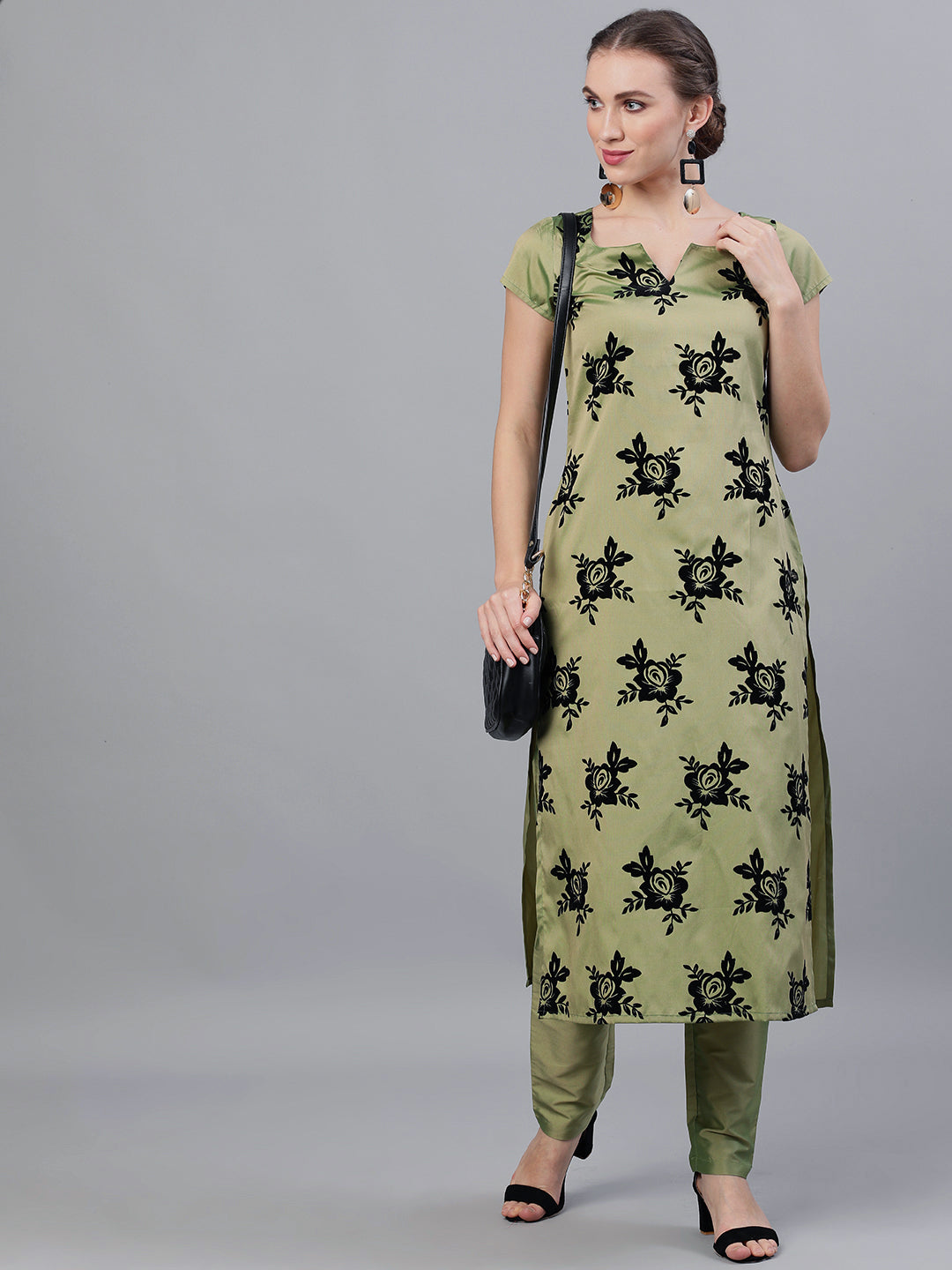 Women's Green Floral Print Kurta With Pant - Aks