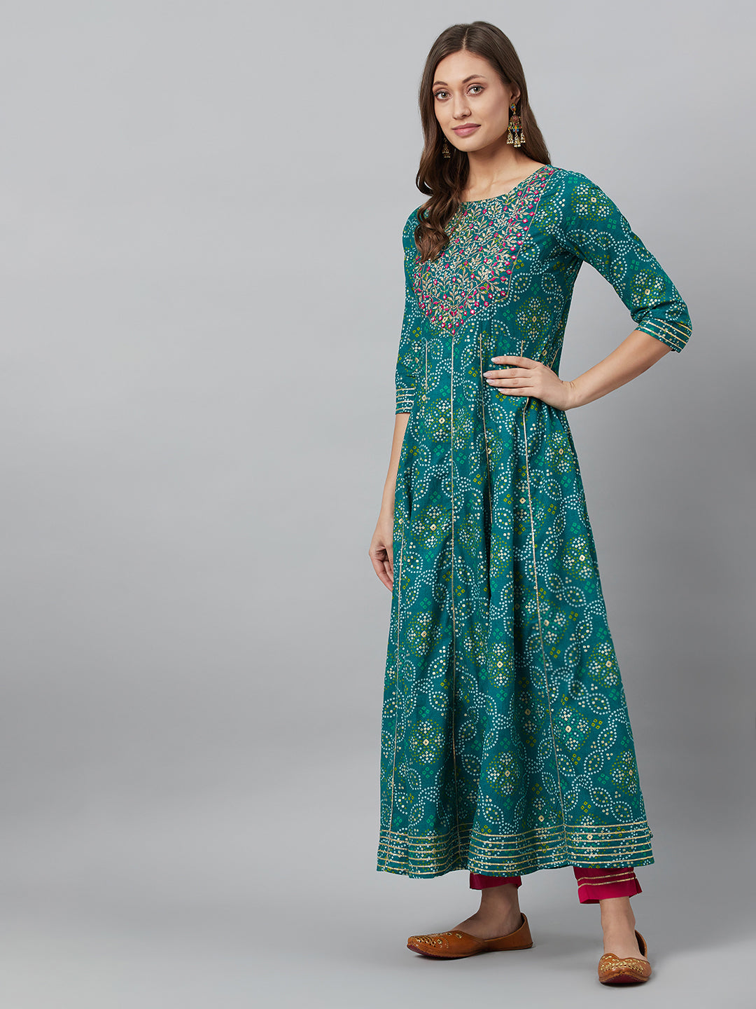 Women's Blue Embroidered Anarkali Pant With Dupatta - Aks