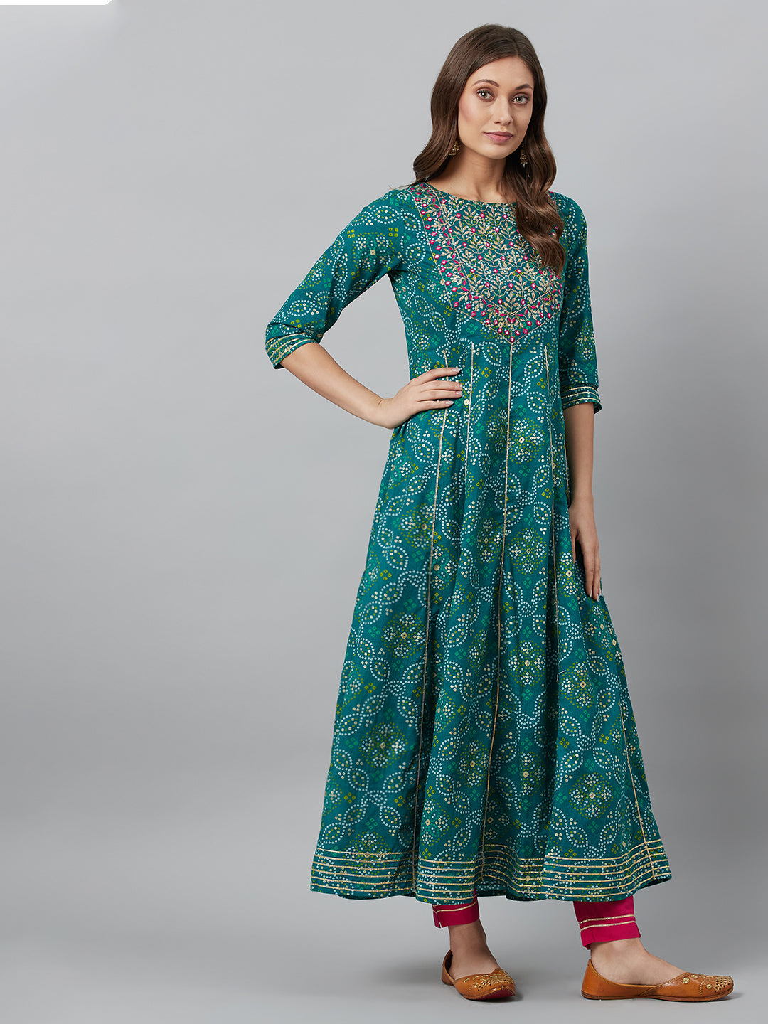 Women's Blue Embroidered Anarkali Pant With Dupatta - Aks