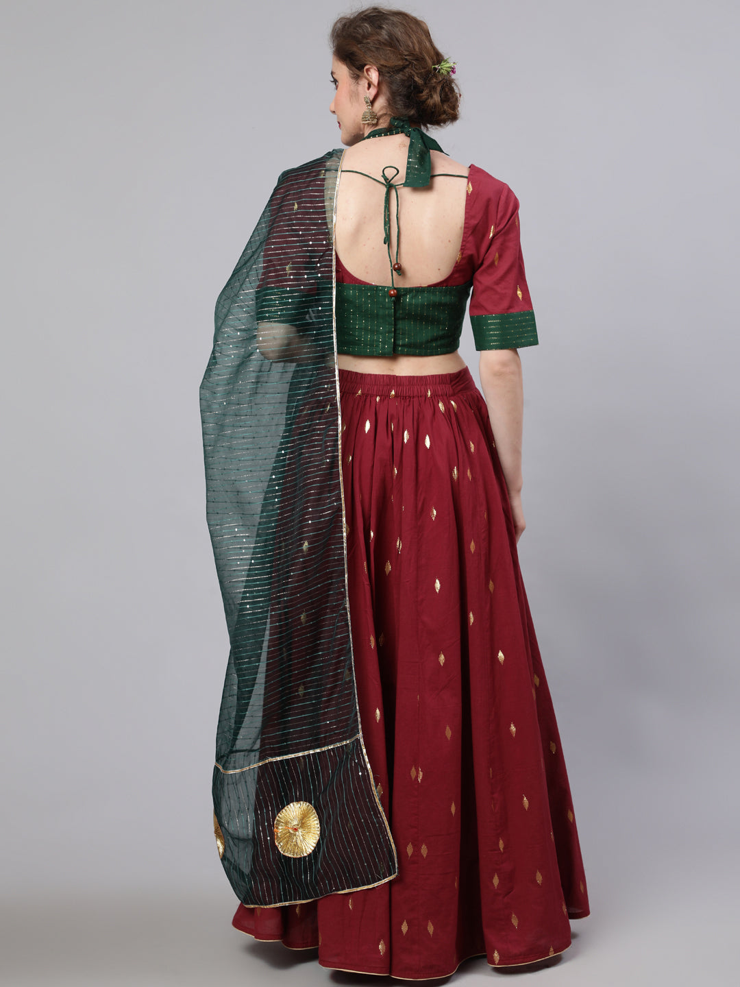 Women's Maroon Woven Designed Lehenga Choli With Dupatta - Aks