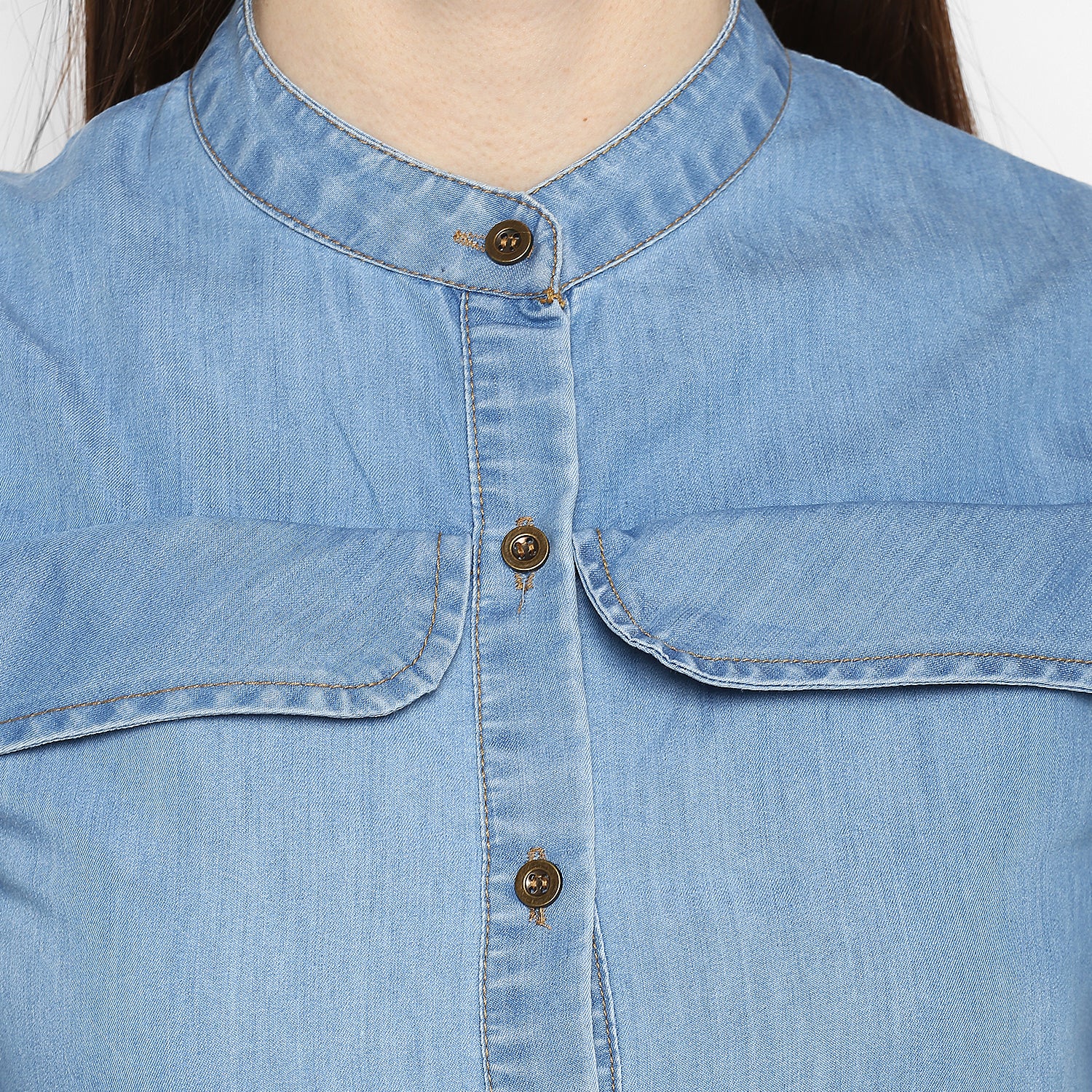 Women's Denim Cold Shoulder Dress - StyleStone