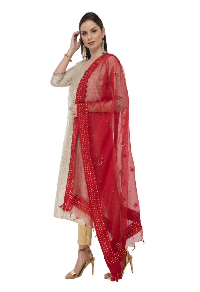 Women's Orgenza Nug Embroidery Red Dupatta & Chunni Mfd0003