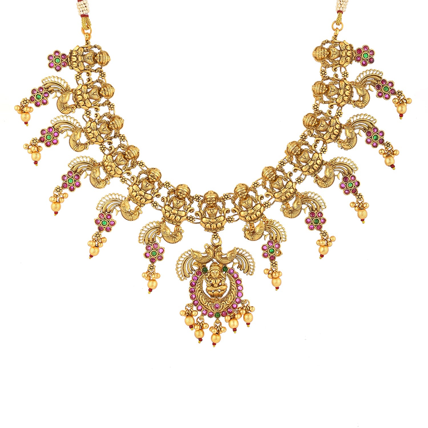 Women's Cabochon Adorned Temple Jewellery Set - Voylla