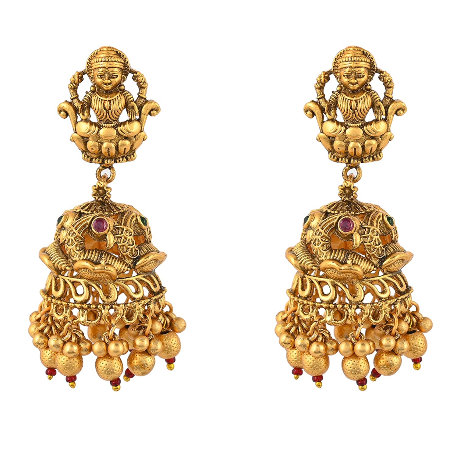 Women's Cabochon Adorned Temple Jewellery Set - Voylla