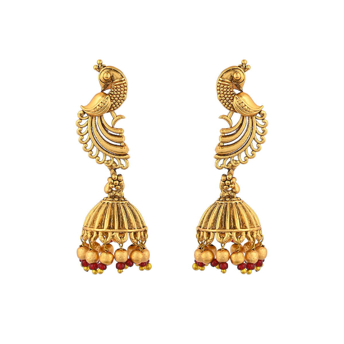 Women's Peacock Motifs Faux Pearls Brass Gold Plated Jewellery Set - Voylla