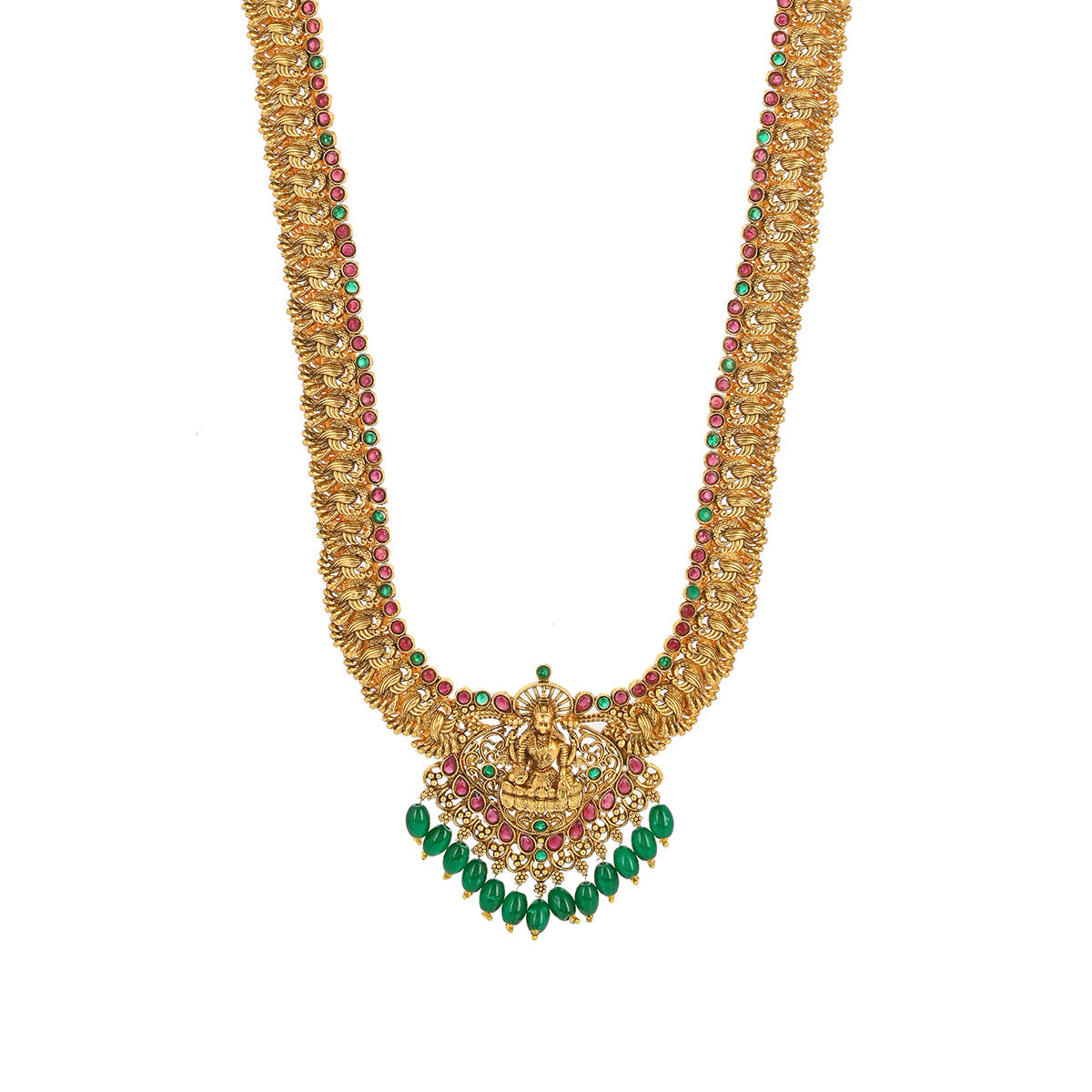 Women's Kundan And Faux Pearls Goddess Lakshmi Motif Brass Gold Plated Jewellery Set - Voylla
