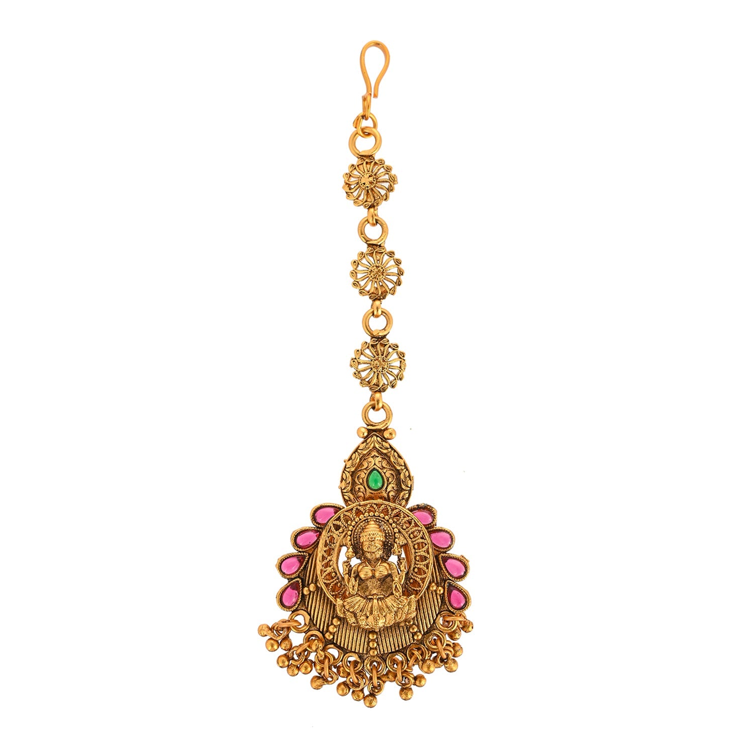 Women's Teardrop Kundan Gems Goddess Lakshmi Motif Brass Gold Plated Maang Tika - Voylla