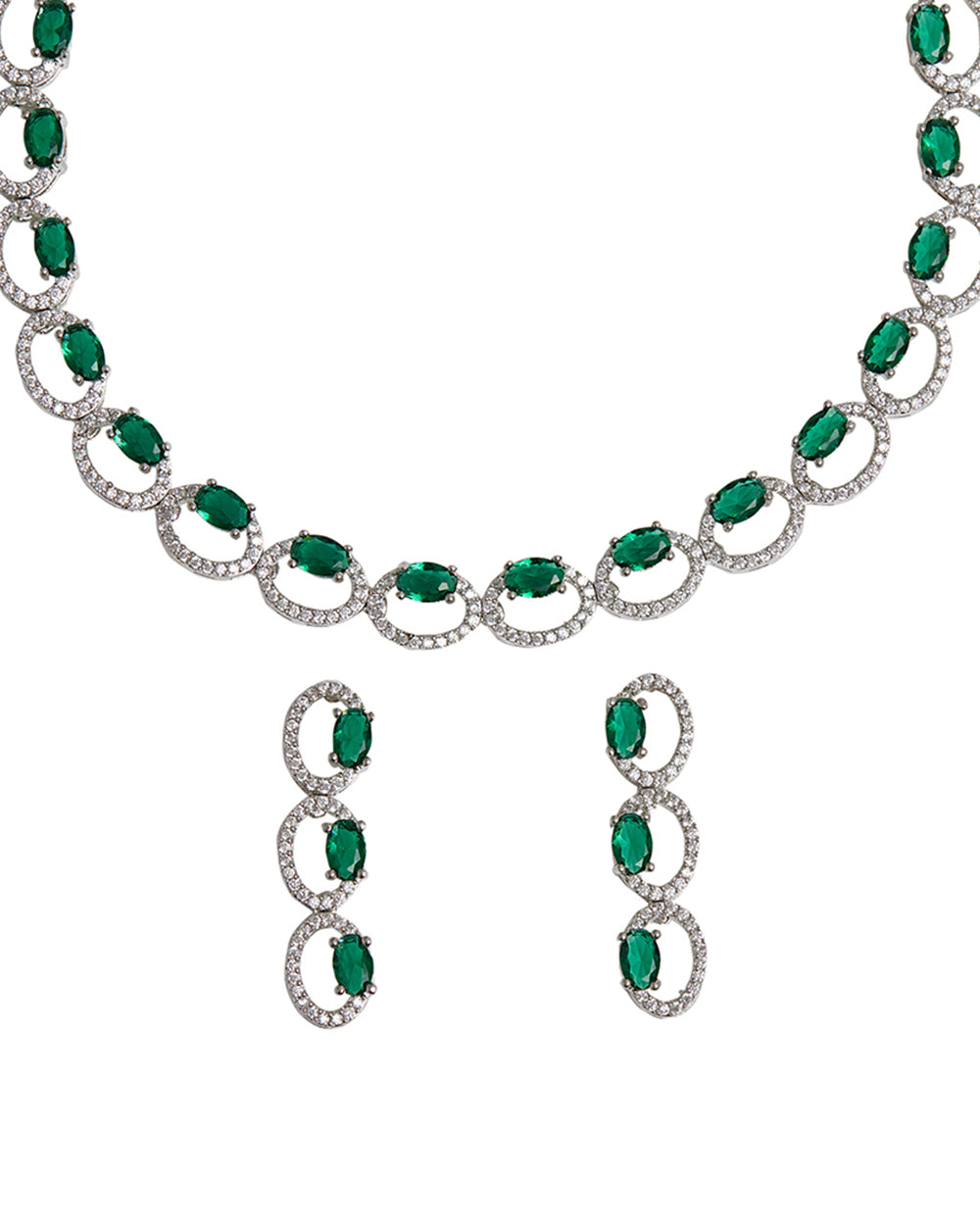 Women's Elegance Collection Necklace With Green And Silver Gems - Voylla