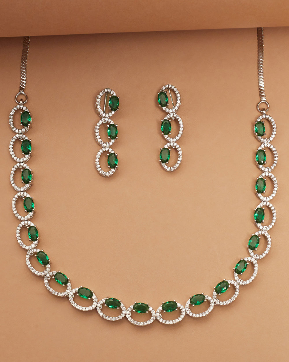 Women's Elegance Collection Necklace With Green And Silver Gems - Voylla