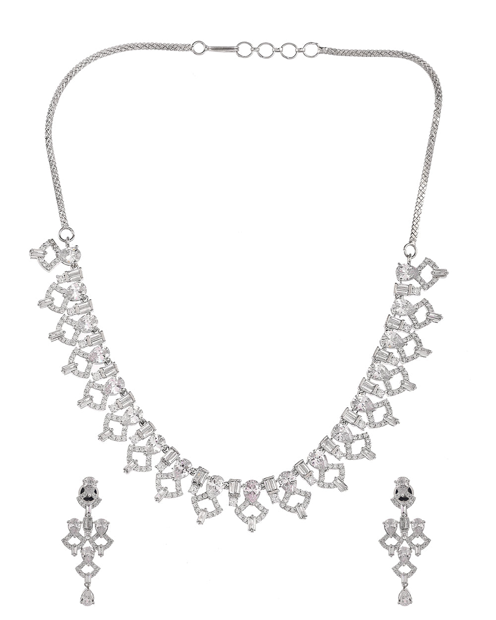 Women's Teardrop Cut Cz Adorned Silver Plated Brass Jewellery Set - Voylla