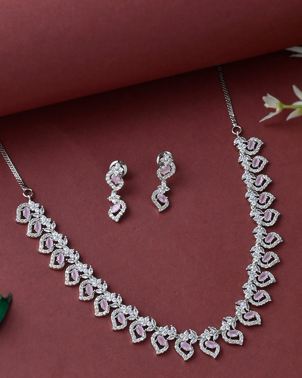 Women's Teardrop Cut Zircons Adorned Brass Silver Plated Opulent Jewellery Set - Voylla