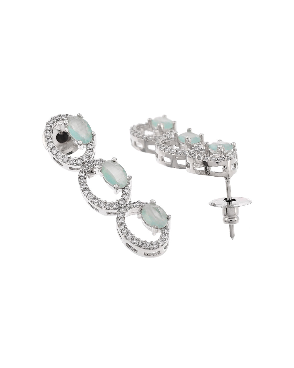 Women's Geometric Pattern Cluster Setting Zircons Adorned Silver Plated Jewellery Set - Voylla