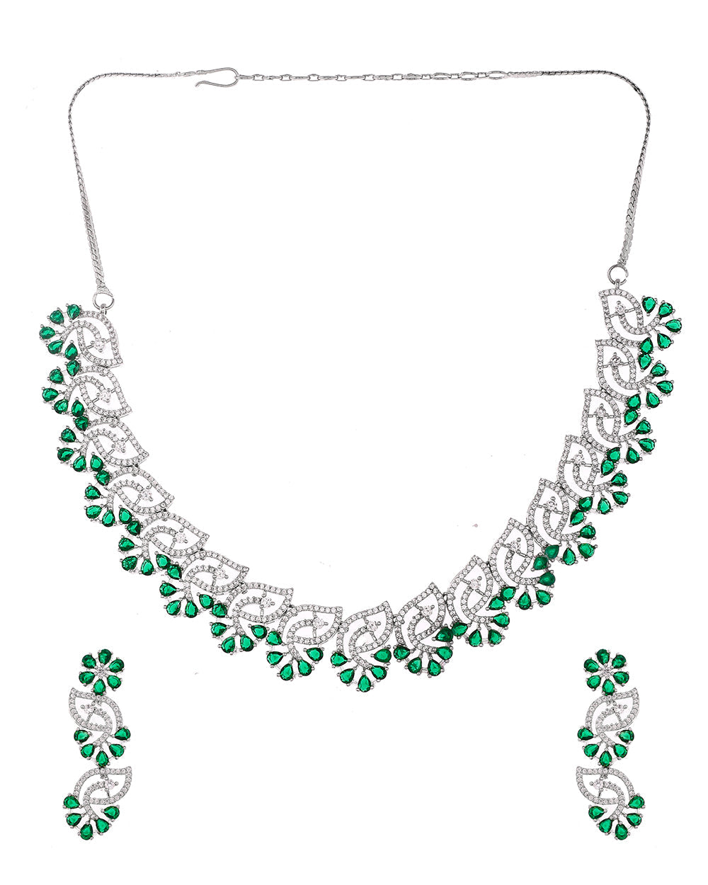 Women's Cz Elegance Green And White Zircons Jewellery Set - Voylla