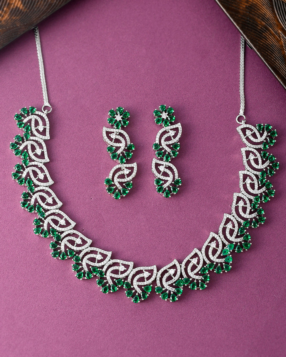 Women's Cz Elegance Green And White Zircons Jewellery Set - Voylla