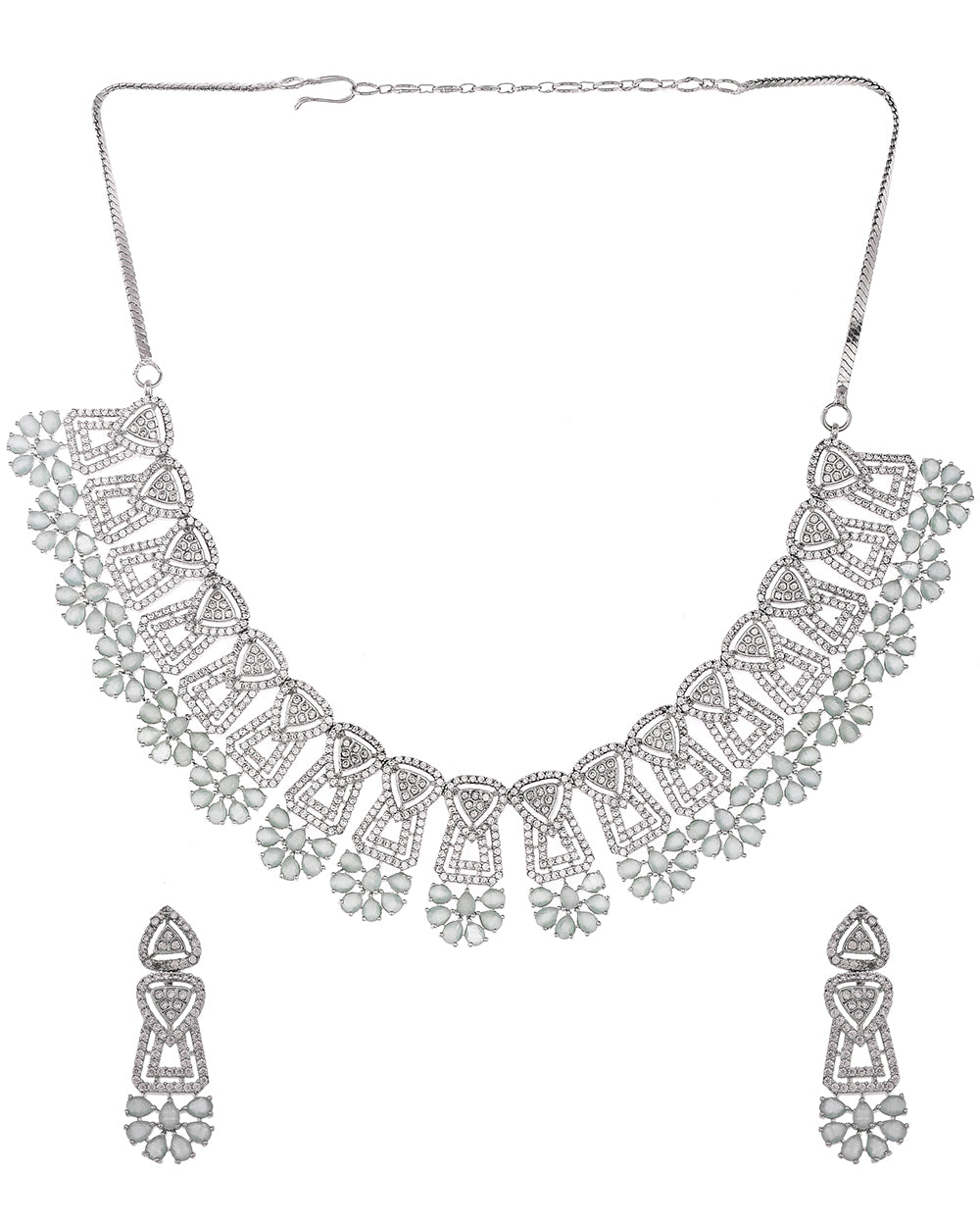 Women's Triangle Cut Cz Adorned Silver Plated Brass Jewellery Set - Voylla