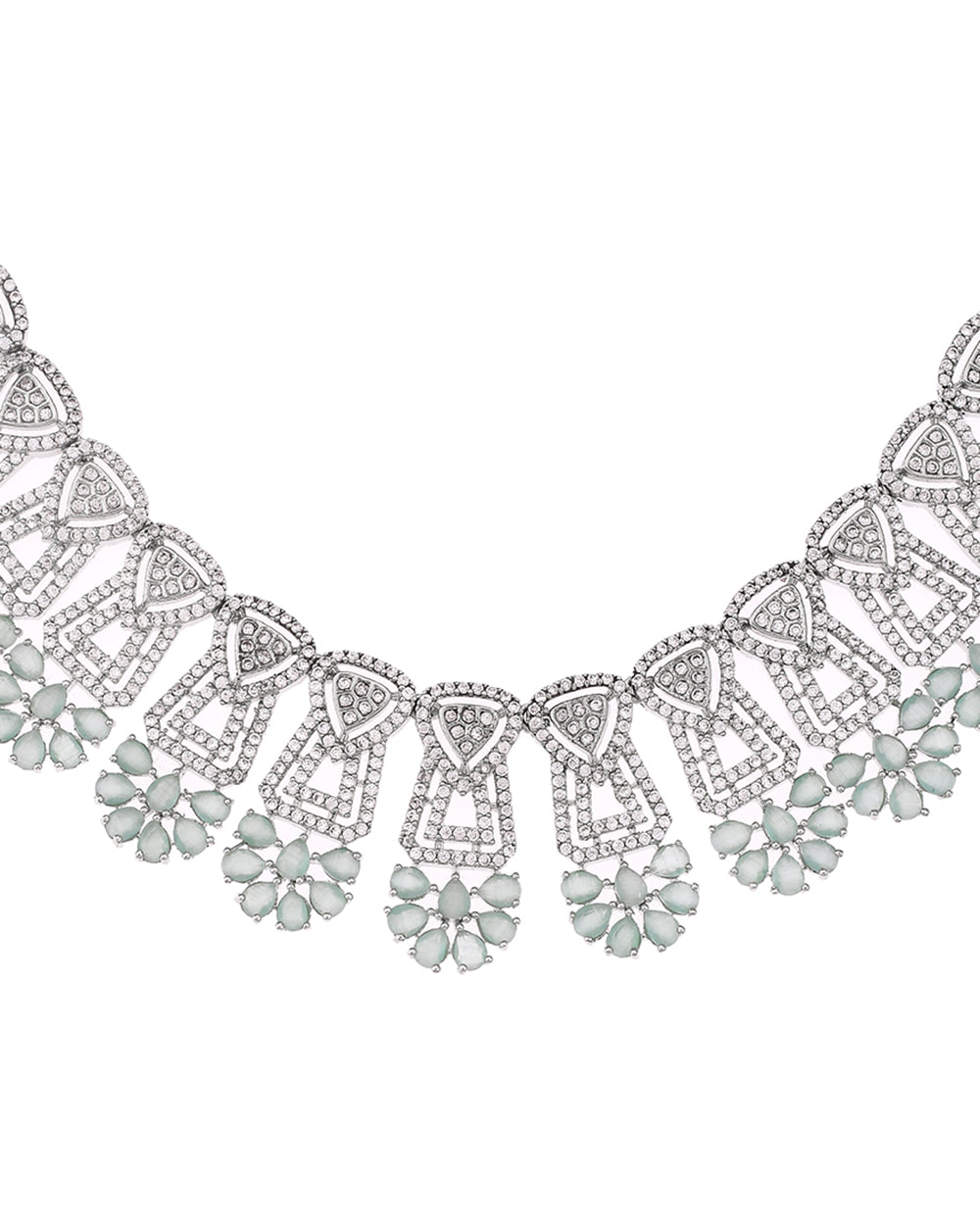 Women's Triangle Cut Cz Adorned Silver Plated Brass Jewellery Set - Voylla