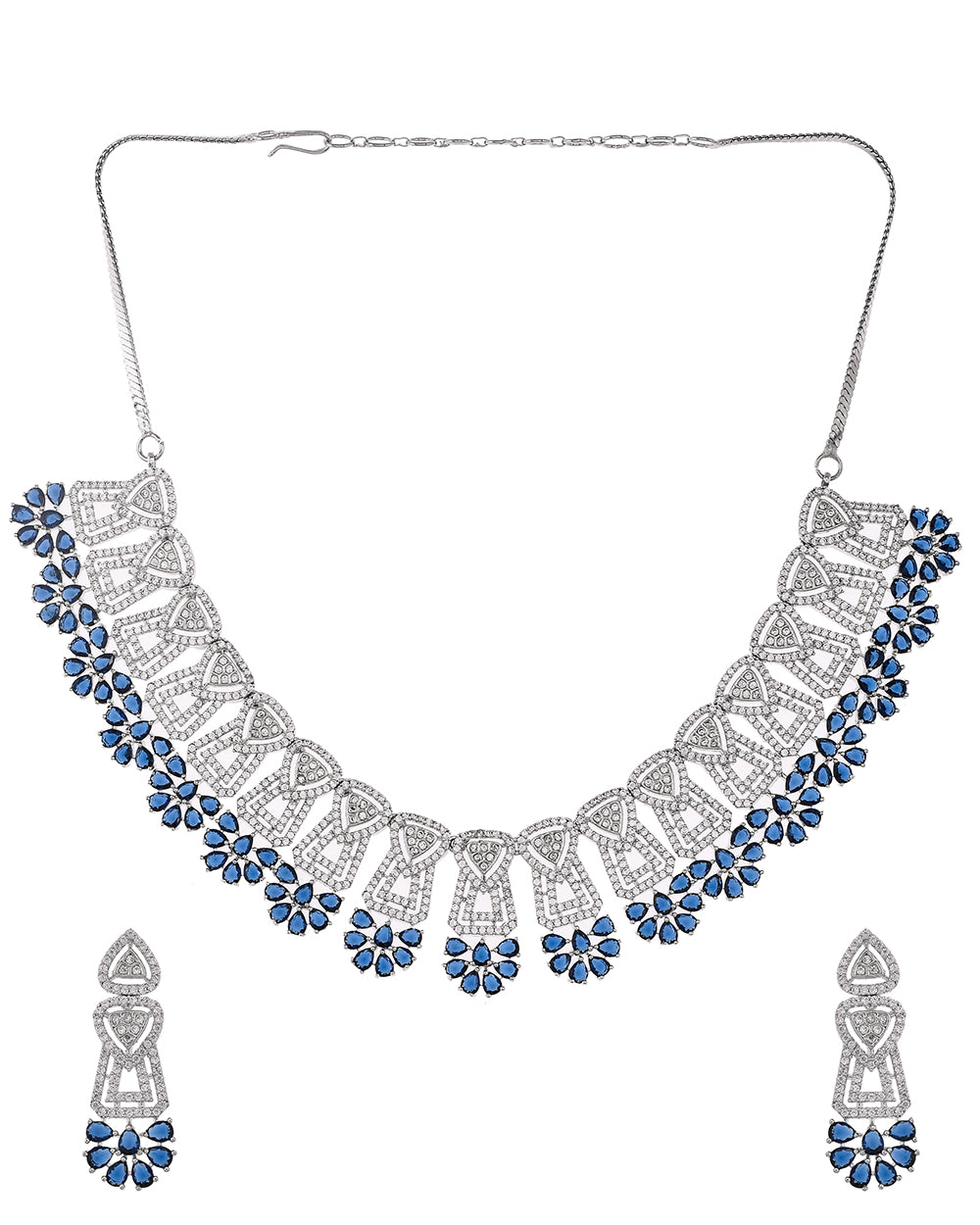 Women's Sapphire And White Cluster Setting Jewellery Set - Voylla