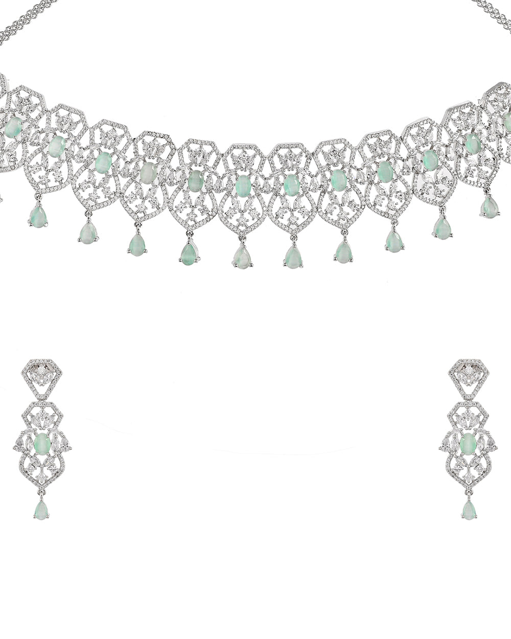 Women's Opulent Cluster Setting Zircons Necklace Set - Voylla