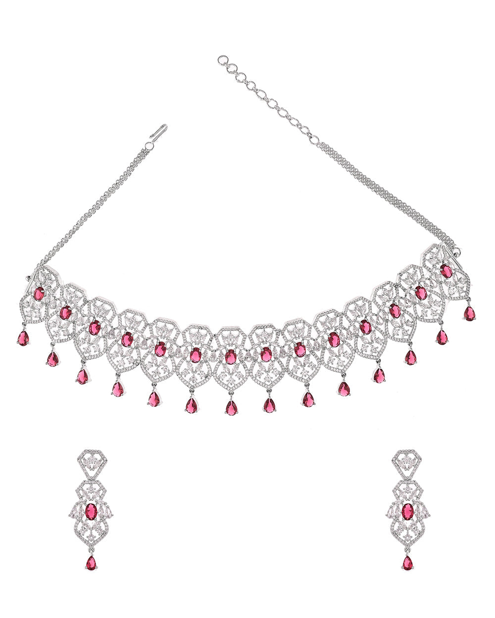 Women's Brass Pink And White Cluster Setting Jewellery Set - Voylla