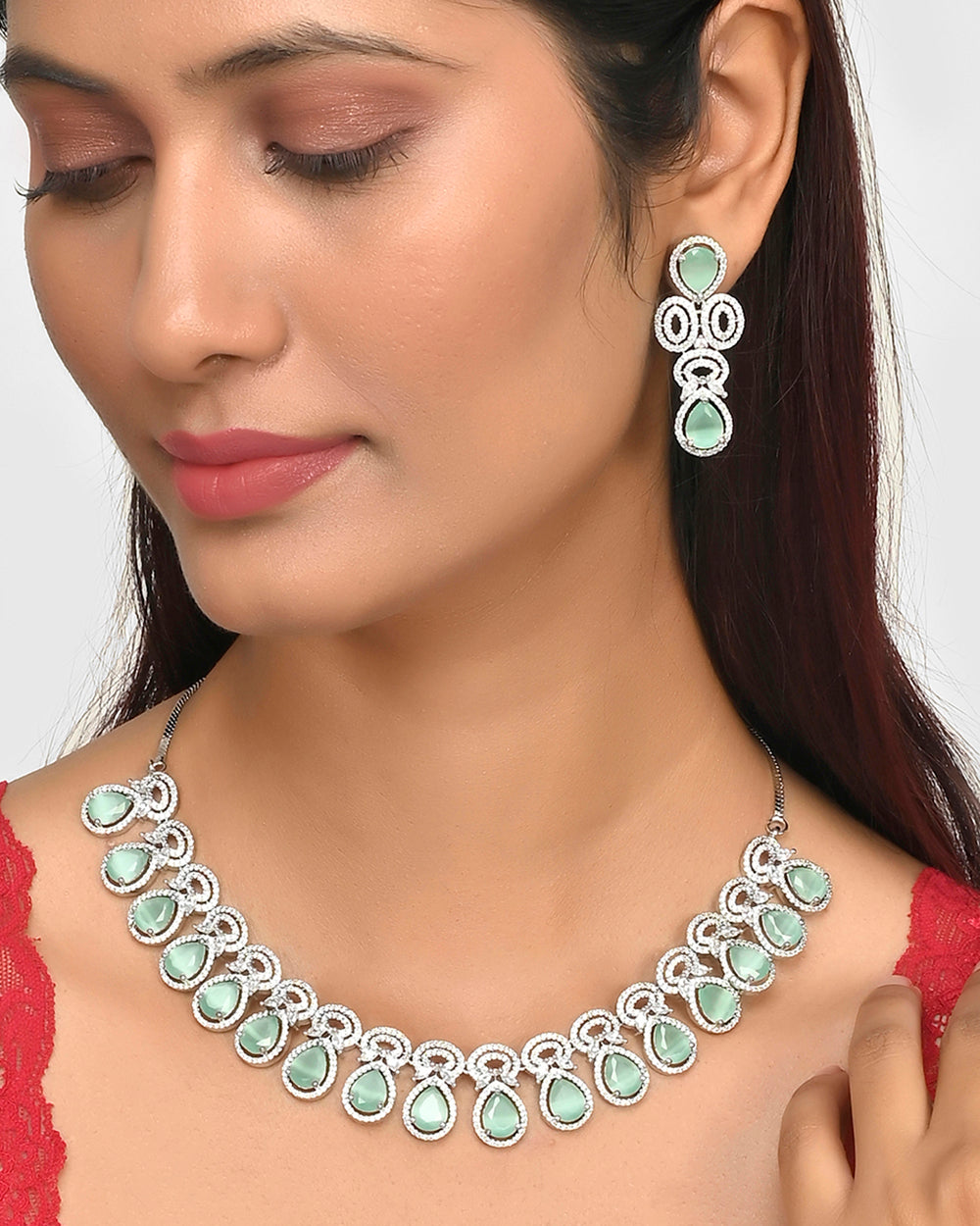 Women's Sparkling Elegance Green Zircons Jewellery Set - Voylla