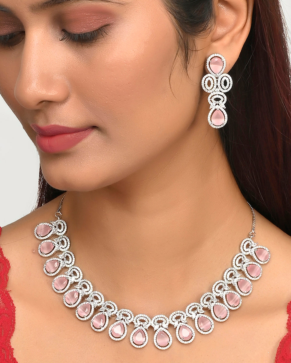 Women's Sparkling Elegance Teardrop Zircon Jewellery Set - Voylla