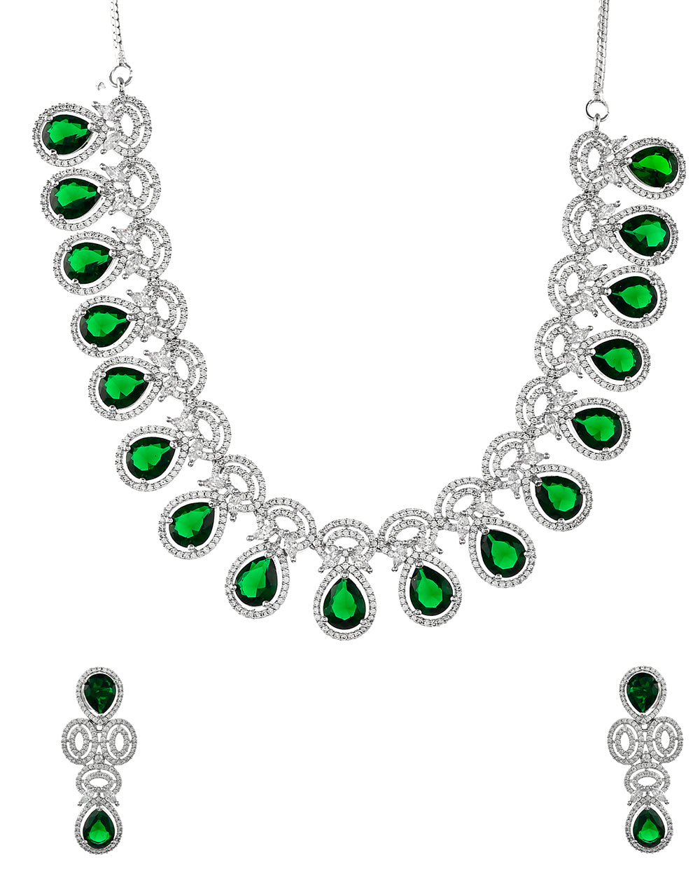 Women's Sparkling Elegance Green Teardrop Zircons Jewellery Set - Voylla