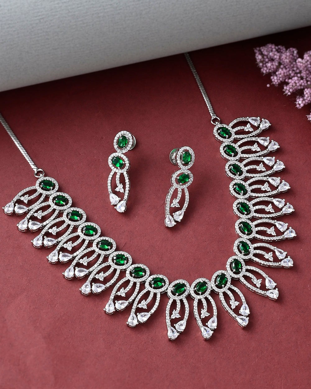 Women's Sparkling Elegance Silver Toned Jewellery Set - Voylla