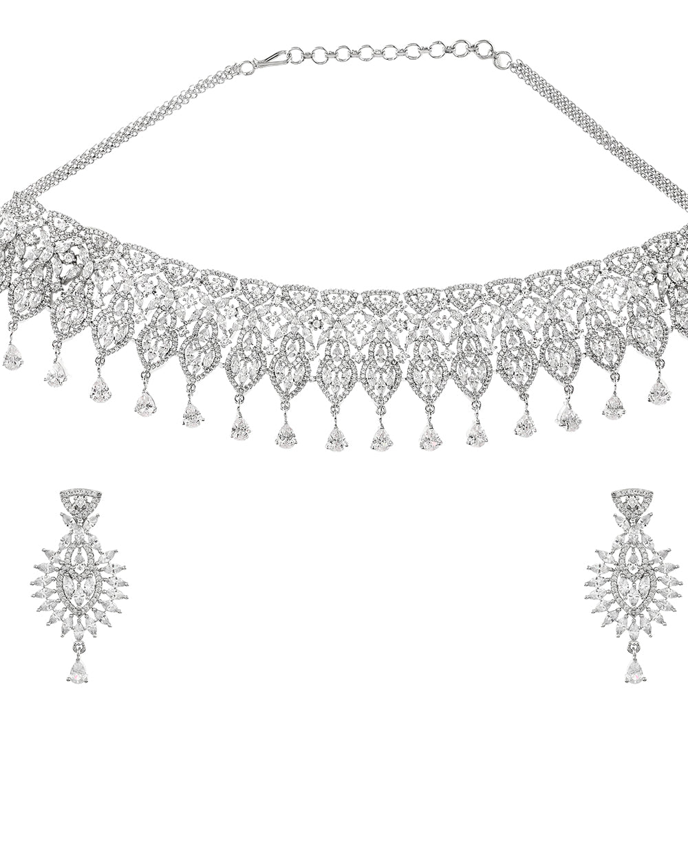 Women's Sparkling Opulence Zircons Choker Jewellery Set - Voylla