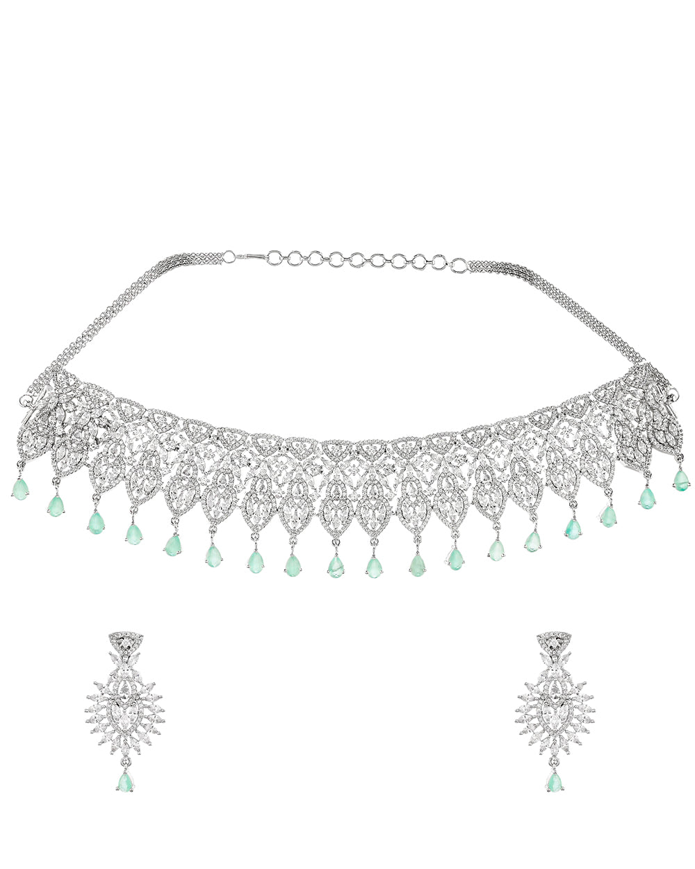 Women's Sparkling Opulence Green Pear Cut Gems Jewellery Set - Voylla